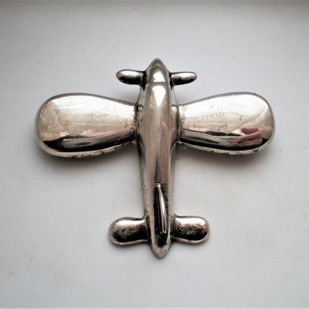 Vintage Designer Zina Signed Sterling Silver 925 Modernist Airplane Brooch Pin